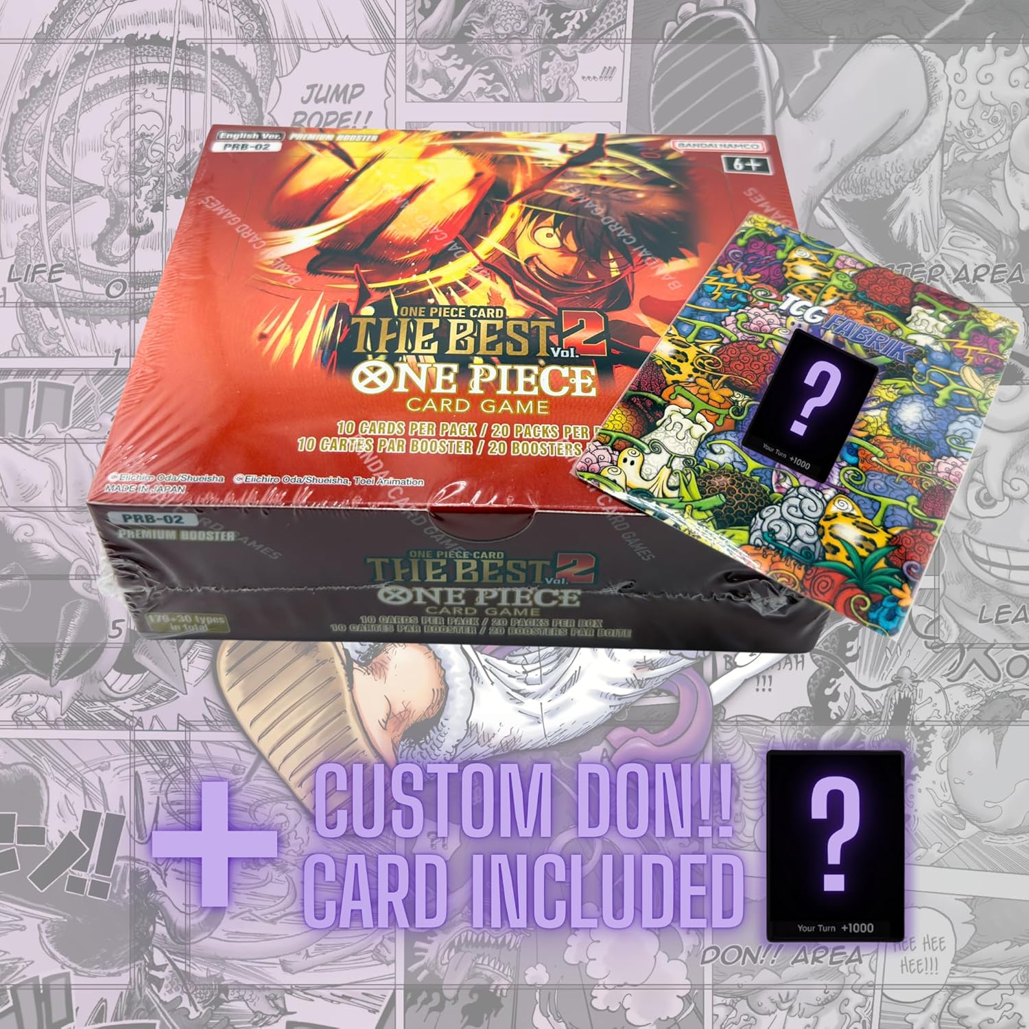 PRB02 Premium Booster Box vol2 English Premium Booster The Best Vol.2 Booster Box Display Factory Sealed for PRB02 One Piece Cards English TCG (20 Packs) + Custom TCG Fabrik Don Card