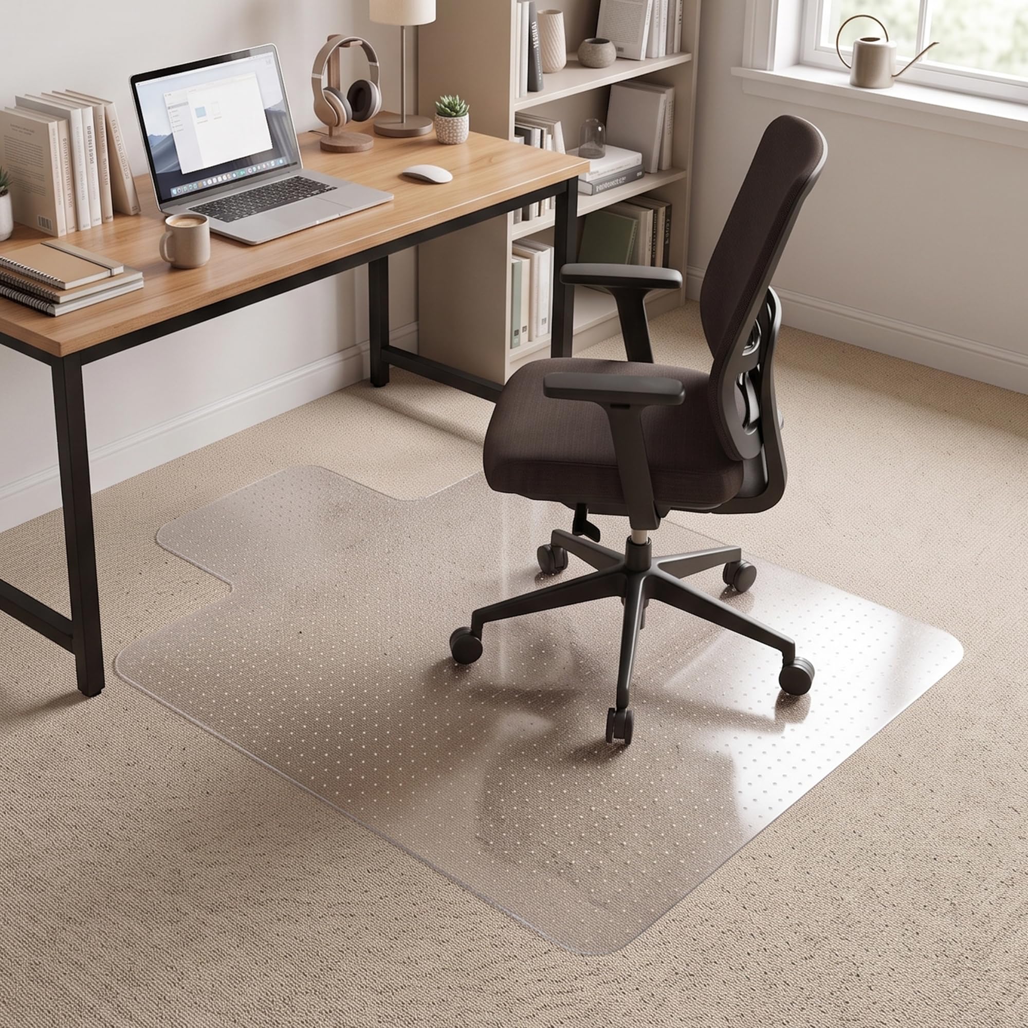 FRUITEAM 114x135 cm Office Chair Mat for Low Pile Carpet Protector with Lip