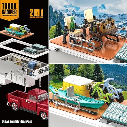 Miniatura 8 de Construcción de automóviles compatible con placa base Lego, 2 en 1 Camper Van Edificio y Granja Pickup Truck Juego de construcción de juguete para