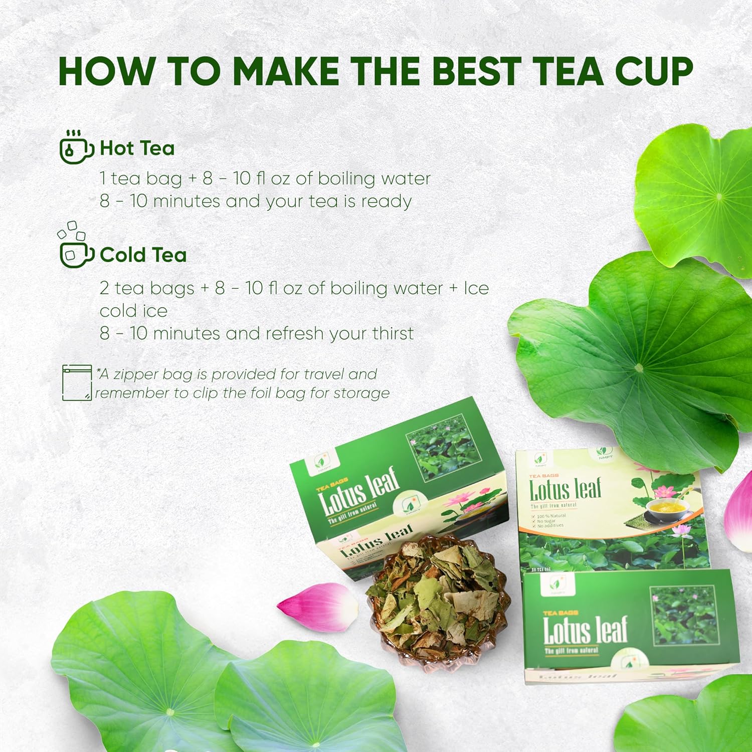 NMPT Dried Lotus Leaf Tea, 100% Hand Pick, Organic Herbal Tea, 50 Tea Bags, Gluten Free, Dairy Free, Sugar Free & 100% Natural, Energy Boost & Health Support - Image 6