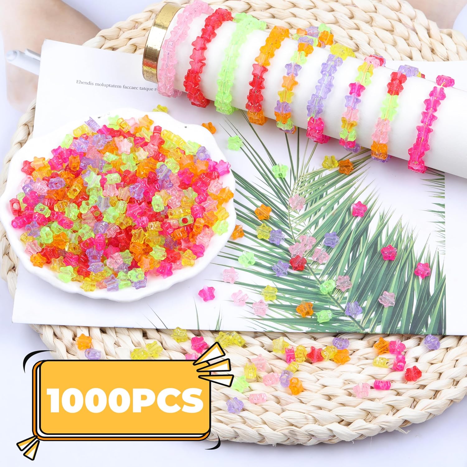 1000Pcs Glitter Pony Beads Shapes for Bracelet Star Beads for Friendship Bracelets Colourful Valentine's Day Beads for DIY Jewelry Making Bracelet Necklace Party Decoration Supplies - Image 3