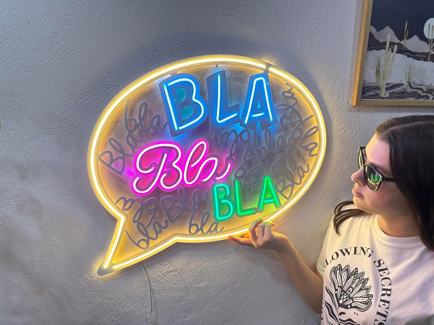 Bla Bla Bla Wall Sign, Neon Metal Wall Art, Neon Sign, Neon Wall Decor, Neon Wall Sign, LED Light Decor, Home Office Cafe Bar Pub Wall Decor (Without Remote Control)