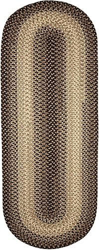 Super Area Rugs Alfombra trenzada ovalada de 2 x 8 pies, color negrogrisdorado, Hartford, decoración primitiva, para interiores y exteriores,