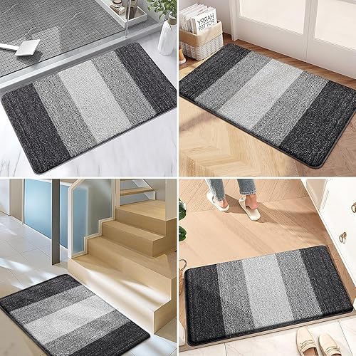 Miniatura 6 de Kitinjoy Tapete para puerta de interior, de 47 x 71 pulgadas, antideslizante, absorbente, de perfil bajo, duradero, suave, para entrada, color gris