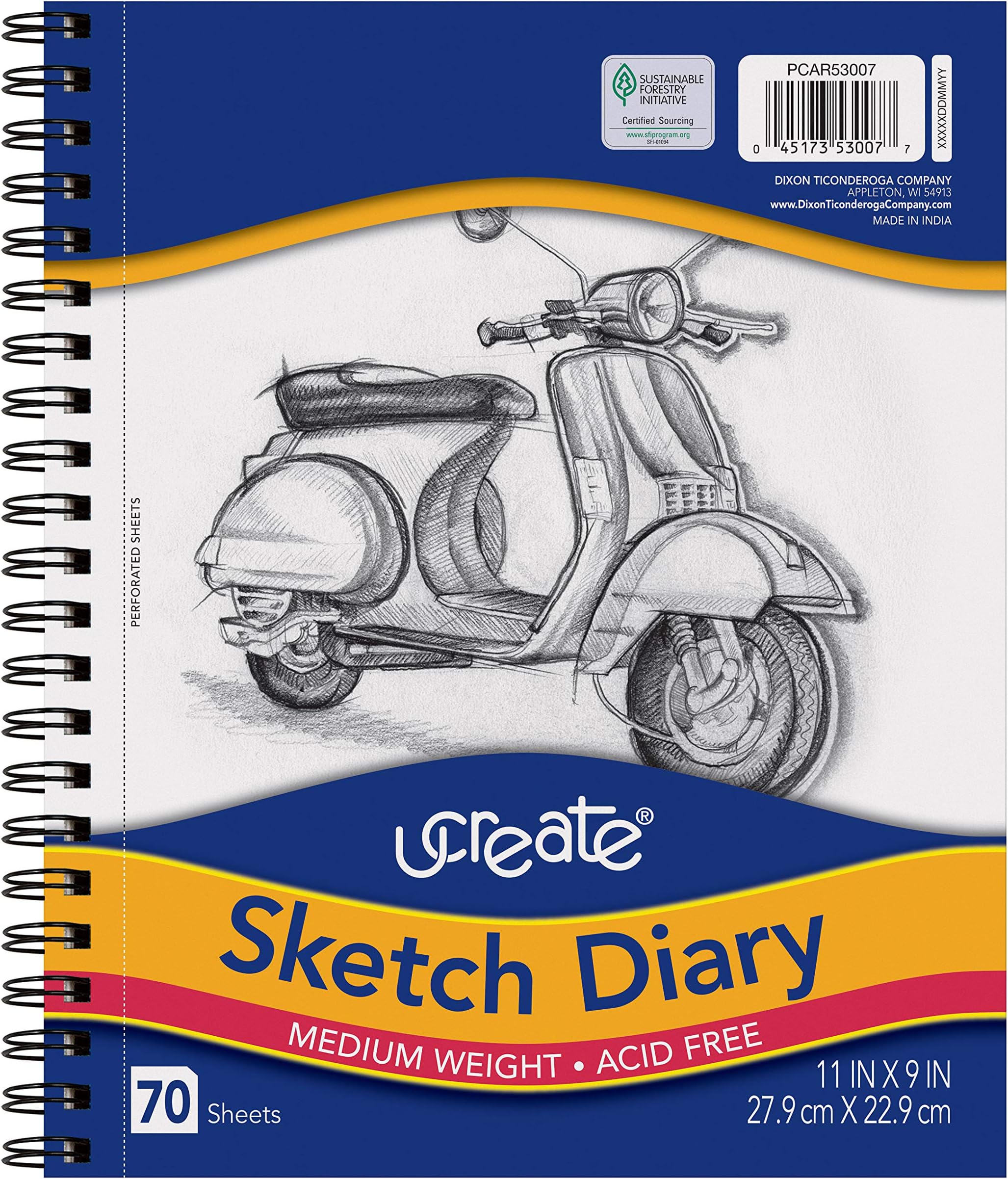 Sketch Diary, Medium Weight, 11" x 9", 70 Sheets (PCAR53007)