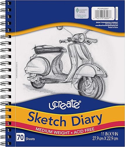 UCREATE Diario de bocetos, peso medio, 11 x 9 pulgadas, 70 hojas (PCAR53007)