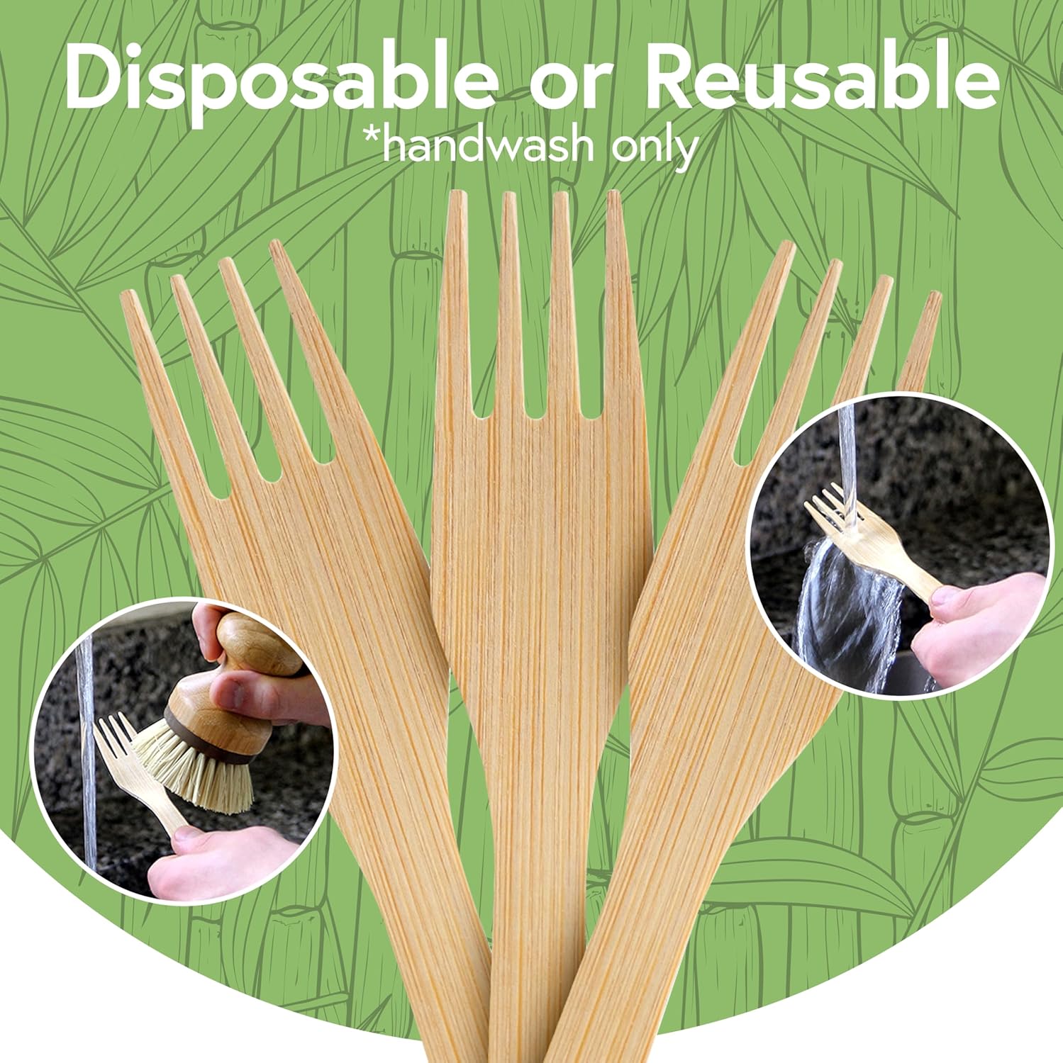 100% Bamboo Forks Set - Eco Friendly Disposable Cutlery (500 Compostable Forks) | Disposable or Reusable Bamboo Utensils | Compostable FSC Certified Silverware for Weddings, Camping, Parties