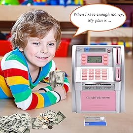 GoodsFederation ATM Piggy Bank for Real Money for Kids Adults,Toy Money Bank with Card,Password,Coin Recognition,Bill Feeder,Balance Calculator,Electronic Money Safe Coin Box,Hot Gift for Boys Girls