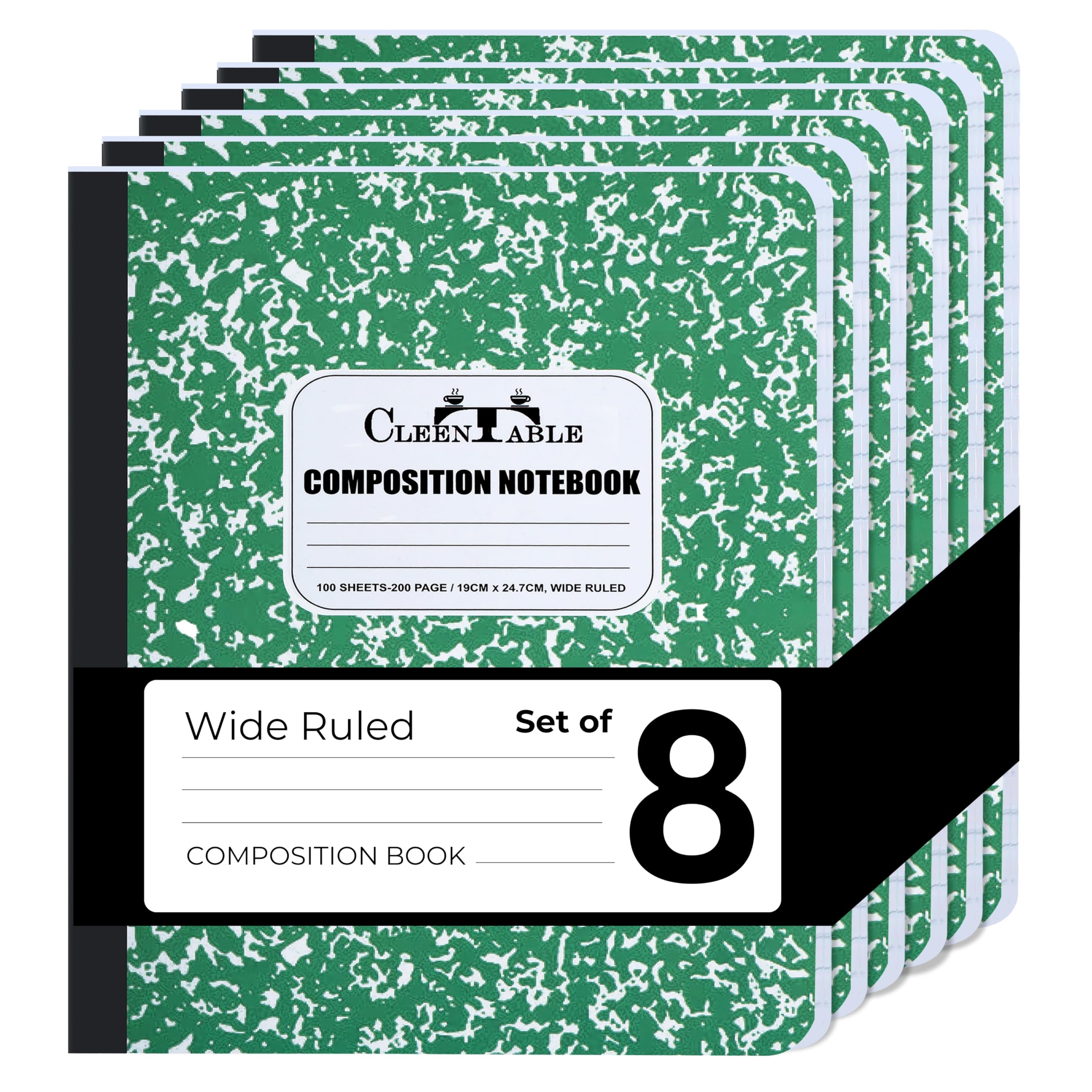 CLEENTABLE Composition Notebook 8 Pack, College Ruled Paper, Notebooks for School, School Comp Book, 9-3/4 x 7-1/2 Inches, 100 Sheets, 200 Pages