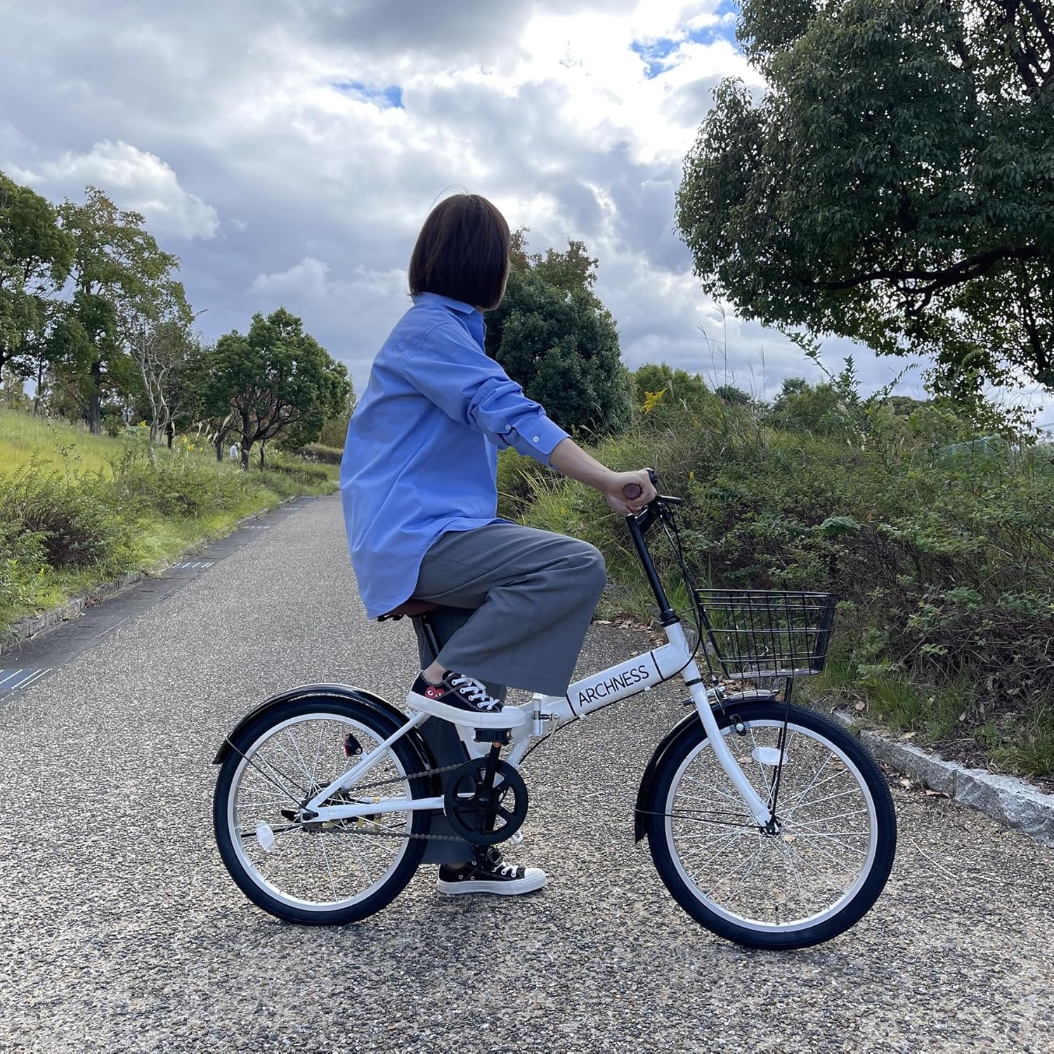 ARCHNESS 折りたたみ自転車 20インチ 軽量 カゴ シングル 通勤通学 街
