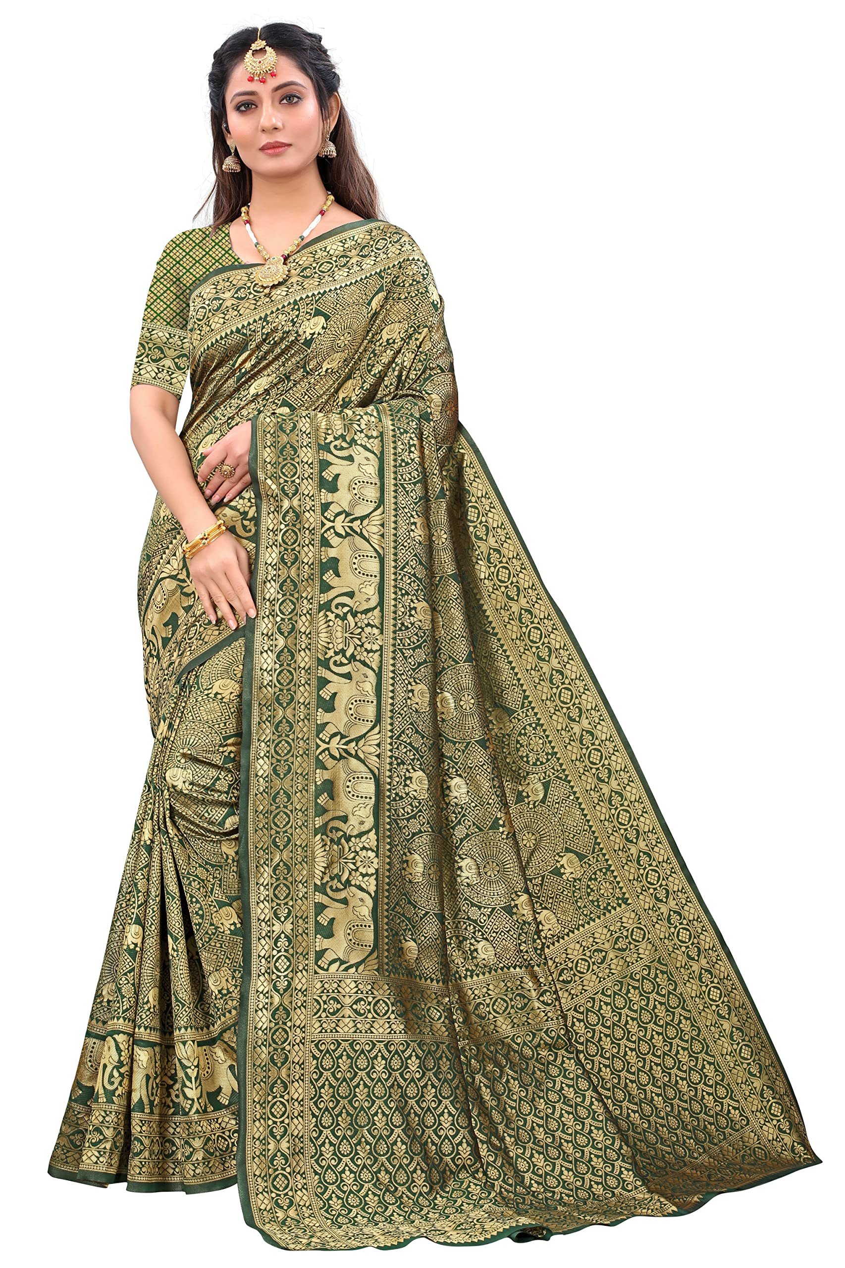 KHALAK CREATION Women's Soft Lichi Silk Saree With Blouse Piece - KHNK_6OTA HATHI