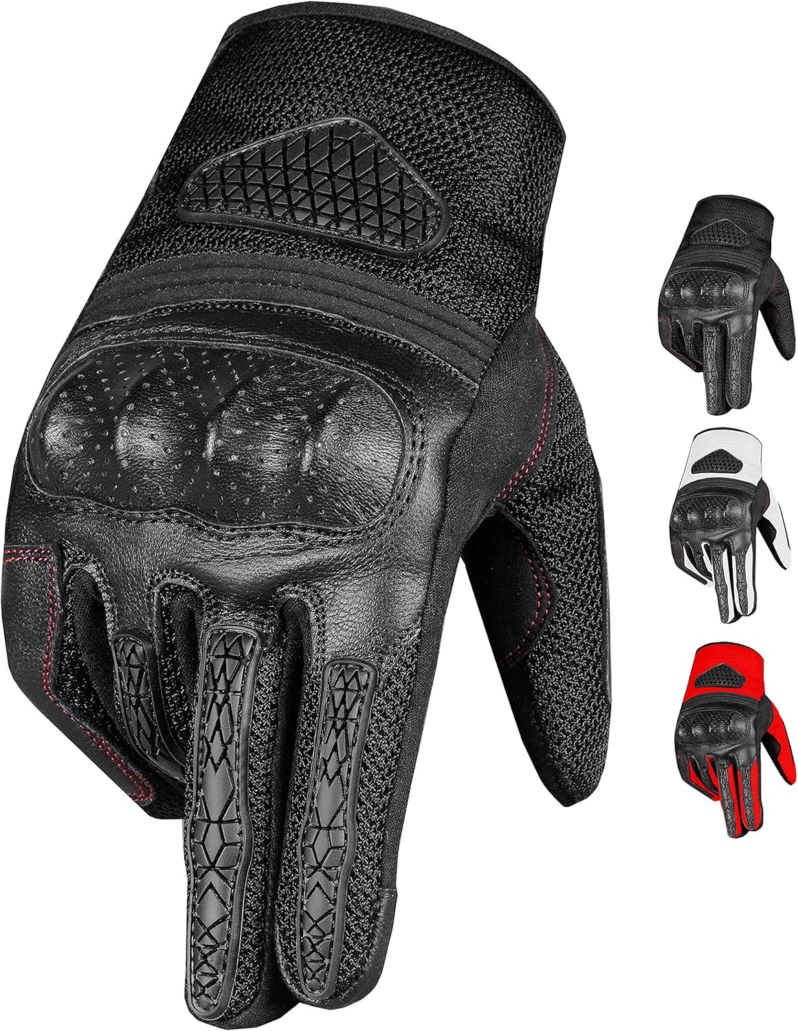 AirTrek Motorcycle Gloves Men Premium Leather Touchscreen Cruising Street Riding Tactical Ventilation Breathing Knuckle Armor Protection Palm Slider Padding Black S : Automotive