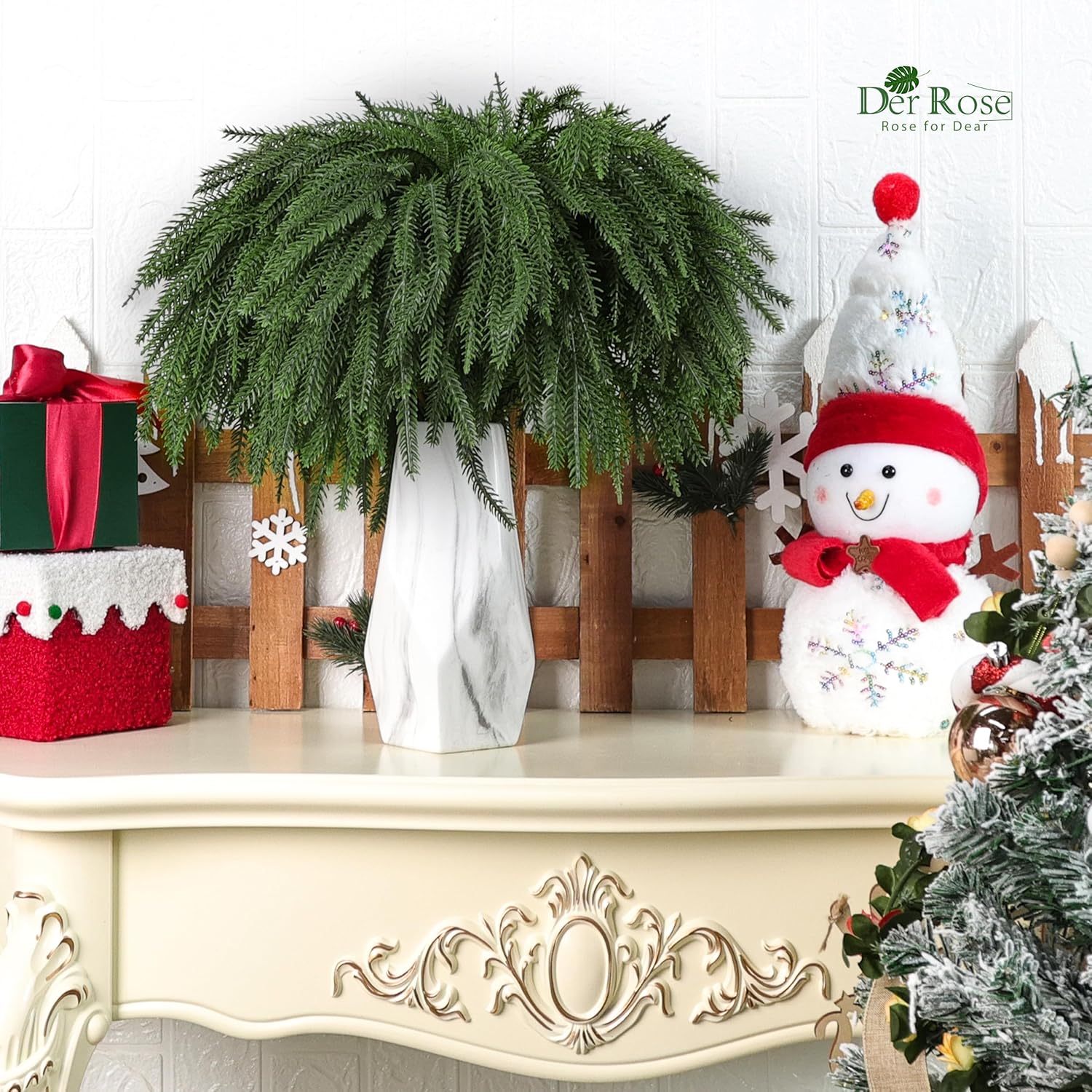 Der Rose 12Pcs Christmas Norfolk Pine Stems, 18 Inch Artificial Pine Branches Faux Cedar Stems Greenery Picks for Xmas DIY Crafts Wreath Garland Home Outdoor Christmas Decorations Indoor - Image 7