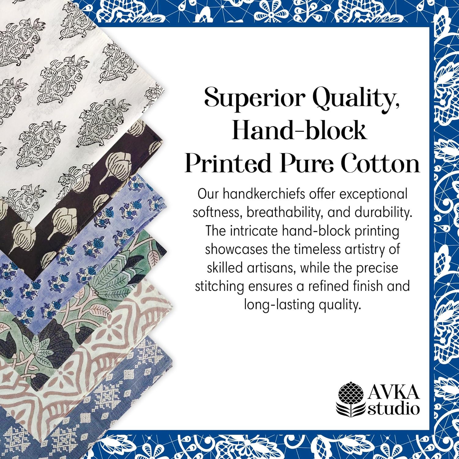 AVKA Studio Men's Handkerchiefs – 100% Cotton, 16x16 Soft Handcrafted Hankies for Men – Sweat Absorbing, Machine Washable, Thin & Lightweight - pack of 6 - Image 7