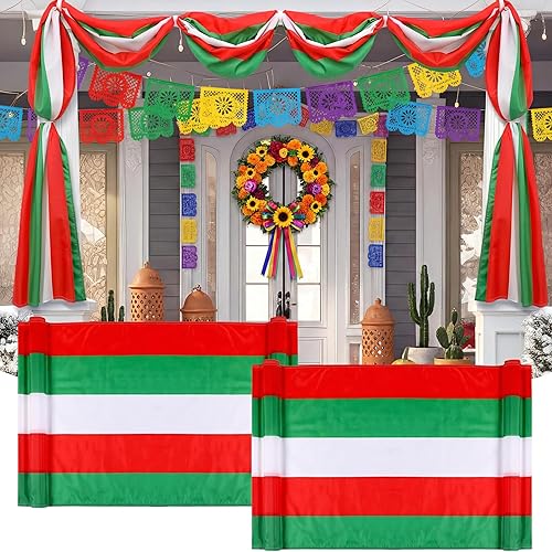 Miniatura 4 de Paquete de 2 banderas mexicanas grandes de 2.3 x 20 pies con banderines mexicanos grandes de color rojo y verde y blanco, decoraciones de fiesta de