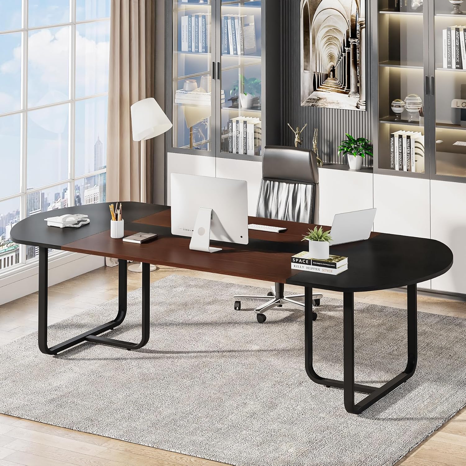 LITTLE TREE 70.86'' Curved Extra Large Executive Desk, 6FT Oval Business Conference Meeting Training Seminar Table for Home Office