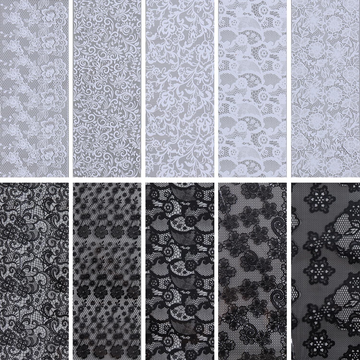 10 Rolls Lace Floral Vine Nail Foil White and Black Nail Transfer Foil