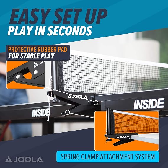 JOOLA Premium Inside Table Tennis Net and Post Set - Portable and Easy Setup 72 Regulation Size Ping Pong Spring Clamp Net, Black