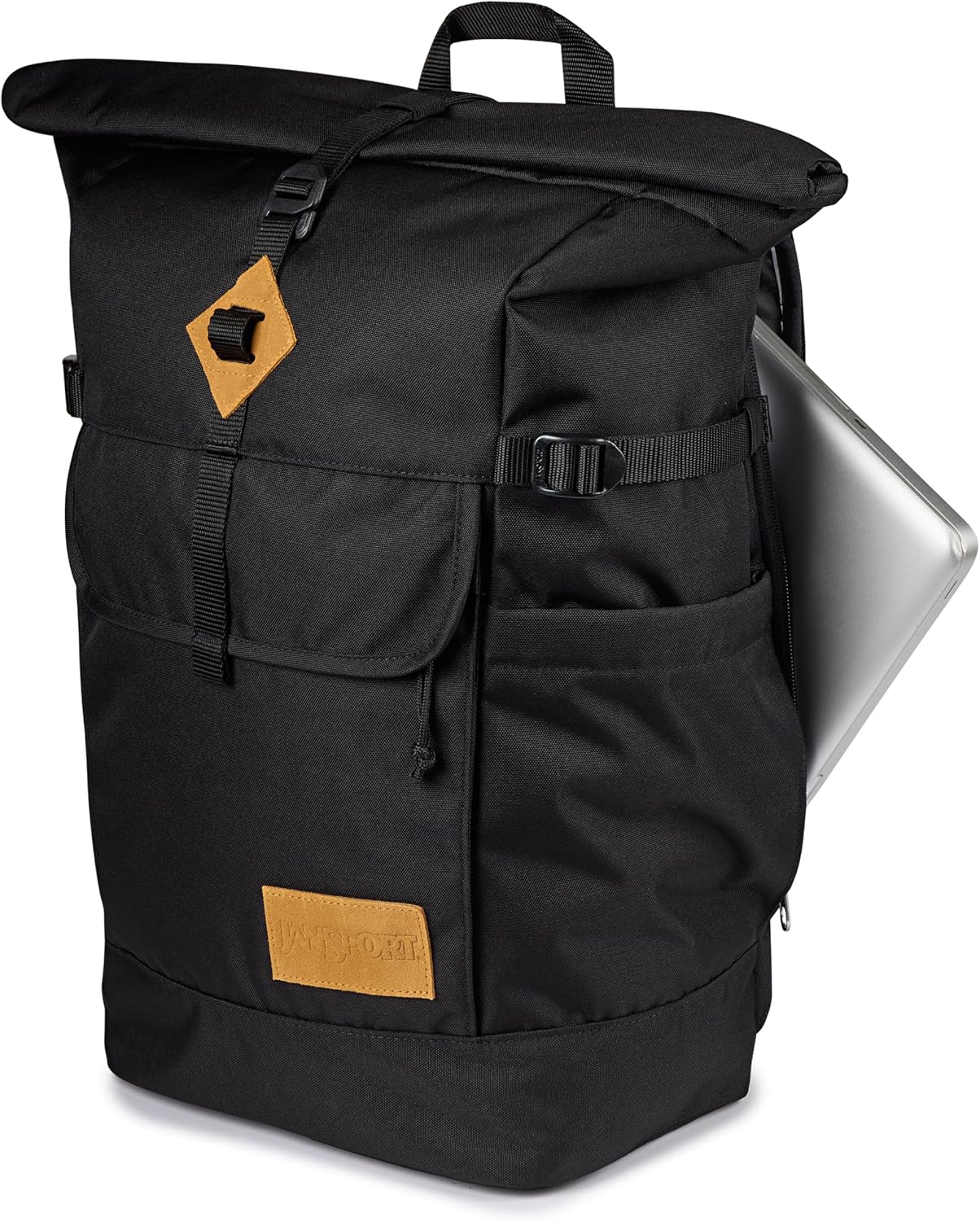 JanSport Hatchet Rolltop Backpack - 17-inch Padded Laptop Sleeve, Spacious Main Compartment, Dual Water Bottle Pockets, Black - Image 4