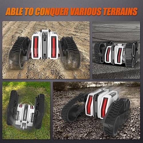 Miniatura 3 de Maveek Coche de orugas a control remoto, juguete para correr de acrobacias de 2.4 GHz, 360, giratorio de 360, camión todo terreno, carga USB,