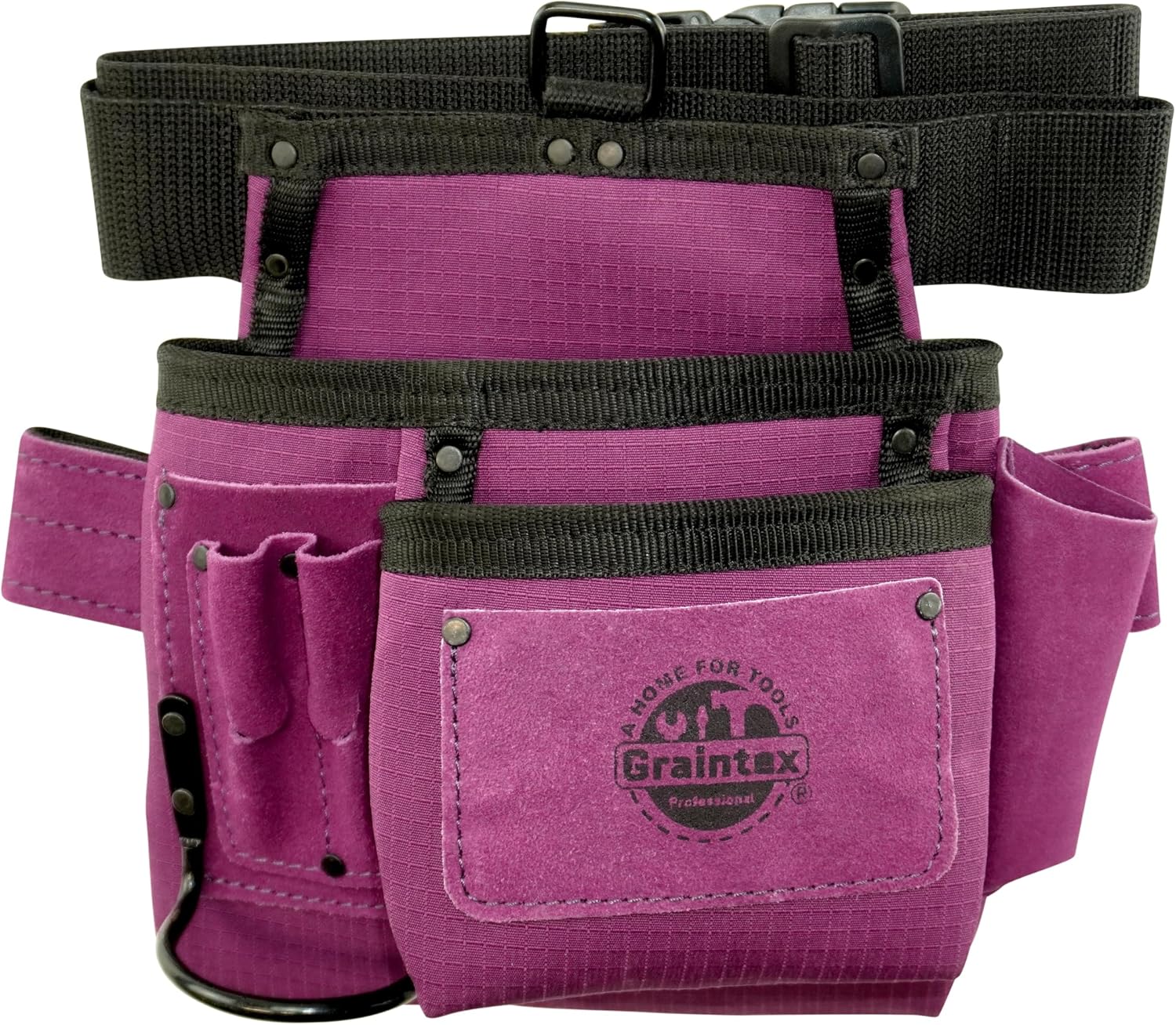 Graintex 5 Pocket Tool Belt/Bag, Ripstop Canvas Double Layered, Leather Trim, Multipurpose Tool Pouch for Women & Men, Ideal for Handyman, Carpenters, Electricians, Gardening, DIYers