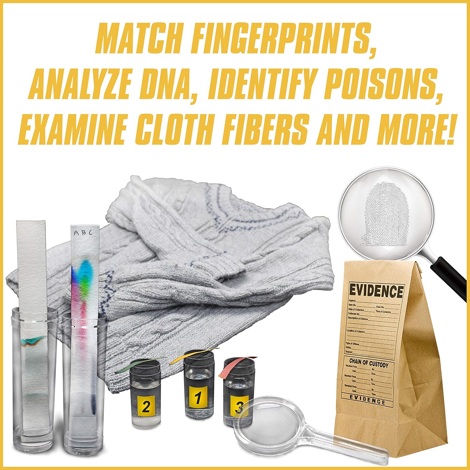 WILD! Science WS103XL Crime Scene Investigation - Forensic Science Kit - Ages 8+ - Match Fingerprints, Analyze DNA, Find Secret Messages and More! : Toys & Games