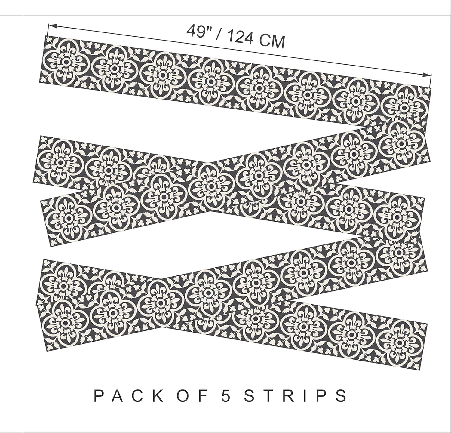 Bleucoin Encaustic Peel and Stick Stair Riser Vinyl Stick-on, Self Adhesive Water-Resistant Easy to Clean & Remove | Repositionable DIY - Pack of 5 Strips (6.50" x 49" (Pack of 5))