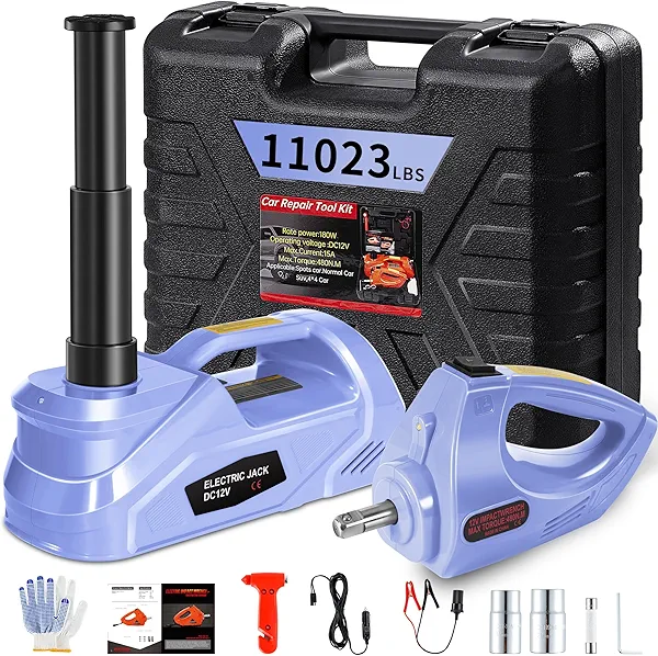 [EFN Clearance] Electric Car Jack Kit with Impact Wrench, 5 Ton/11023 LBS 12V Electric Hydraulic Jack with Lifting Range: 6.1~17.7in, Safety Hammer for Tesla SUV MPV Sedan Truck Tire Change (Purple)