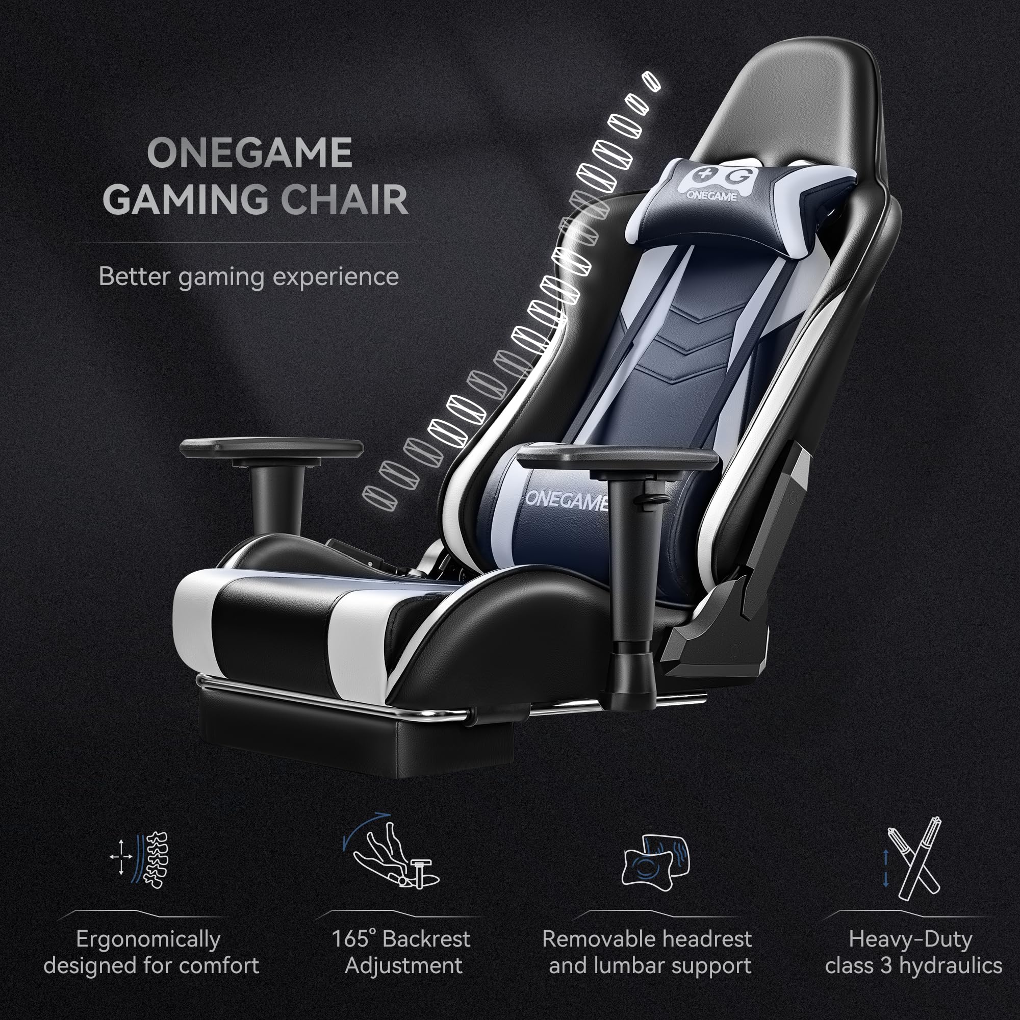 OneGame Sedia Gaming con Poggiapiedi, 3D Braccioli Sedia Gamer grande alta, Ergonomica Regolabili in pelle PU, PC videogiochi Ufficio, 150-200KG, Bianco