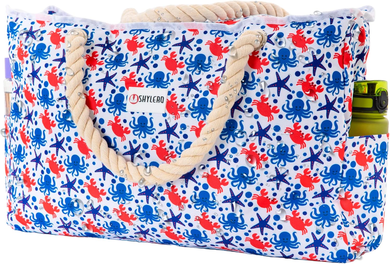 SHYLERO family beach bag with airtight pouch, pockets, and zipper.