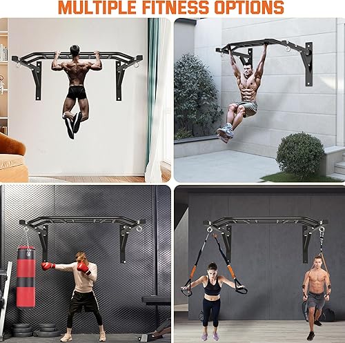 Miniatura 9 de Upgraded-HWOOUSA - Barra de dominadas montada en la pared, barra de agarre múltiple resistente con 14 posiciones de agarre, equipo de gimnasio en