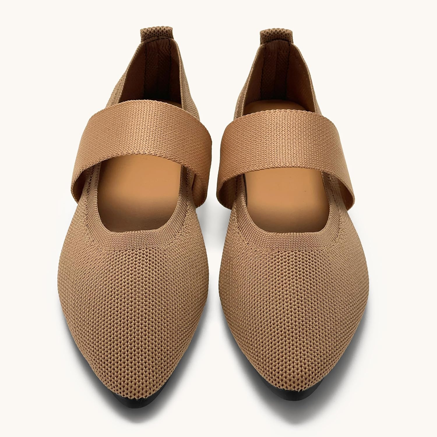 REFRASE LIFE Mary Jane Flats Pointed Toe, Women's Ballet Flats with Wide Strap, Dressy Knit Slip-On Ballet Shoes for Everyday Wear, Lightweight and Breathable