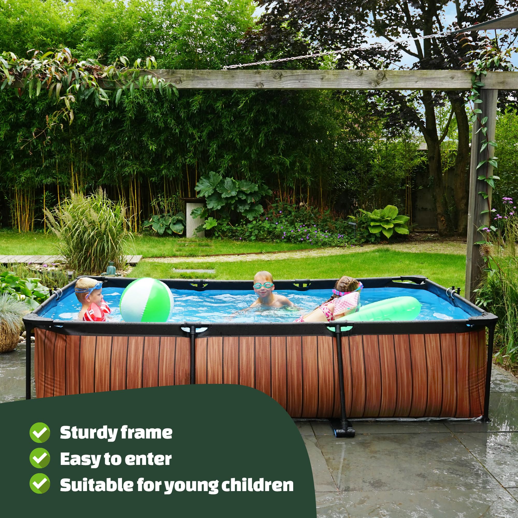 EXIT Toys Aufstellpool Rechteckig 300 x 200 x 65 cm mit Filterpumpe Garten Rahmenpool Stone Grau