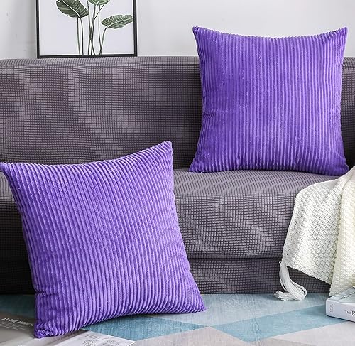 Miniatura 9 de TangDepot, Juego de 2 fundas de almohada decorativas de pana a rayas de terciopelo sólido a rayas (12 x 18 pulgadas, 2 piezas, color azul A05)