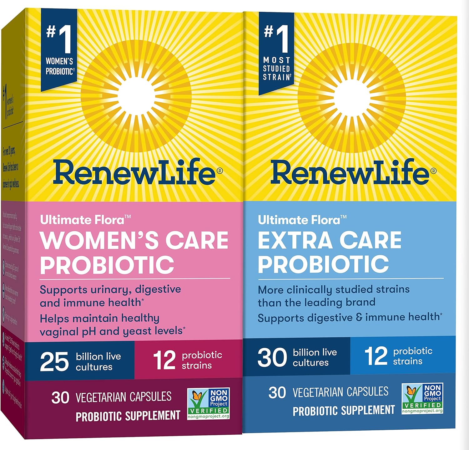 Renew Life Adult Probiotic Supplement Bundle Pack - Women's Care 25B and Extra Care 30B, 30 Count (Pack of 2)