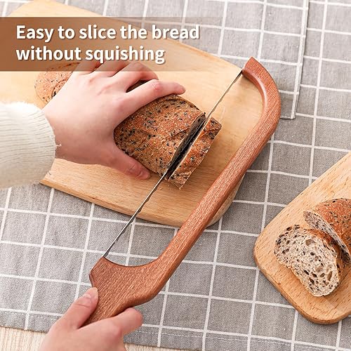 Miniatura 3 de YAPULLYA Cuchillo de pan de masa madre para pan casero, cuchillo de lazo de pan de 15.75 pulgadas, cuchillo de bagel dentado, fácil de rebanar,