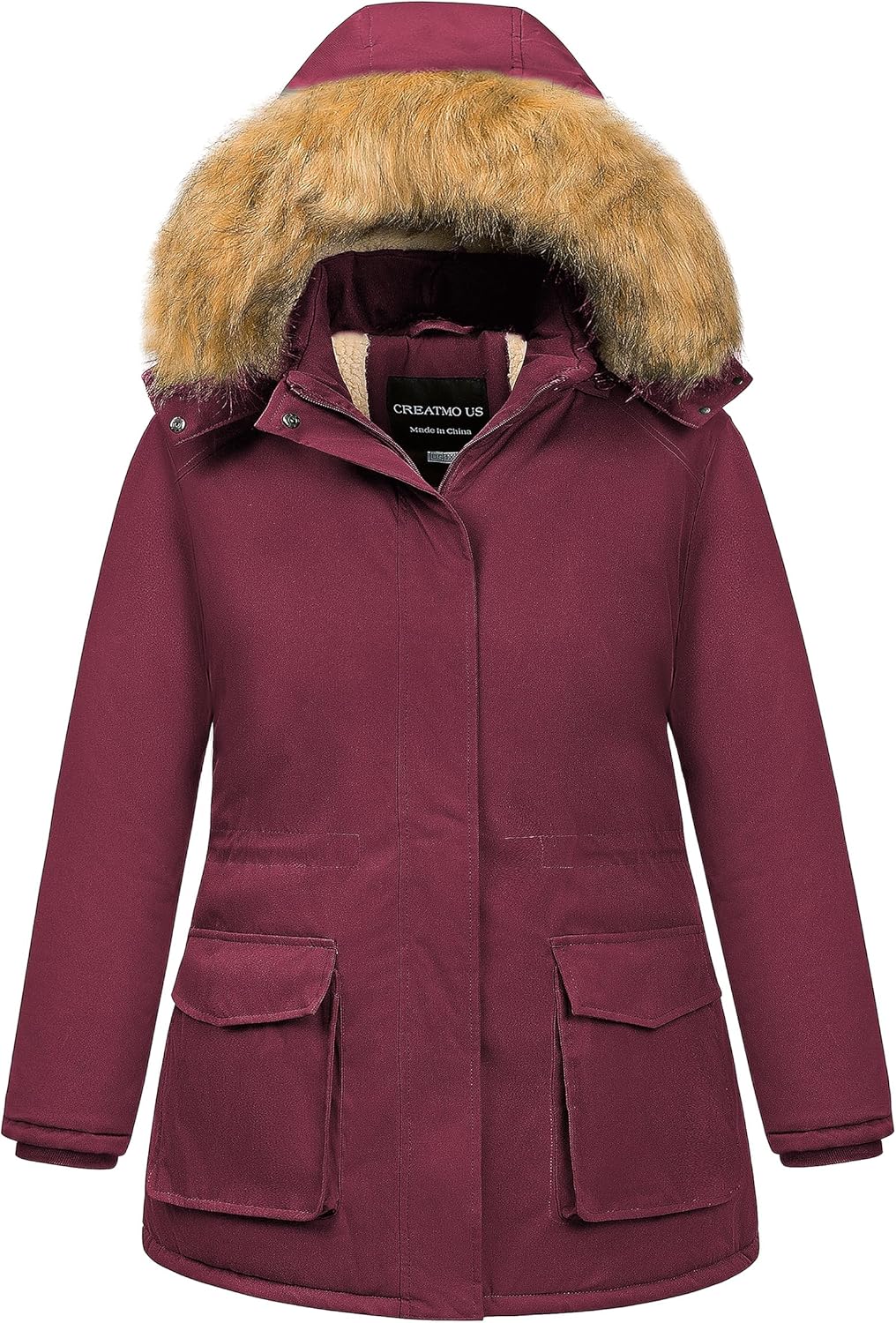 CREATMO US Women's Plus Size Winter Coats Warm Parka Jackets Sherpa Lined Detachable Fur Hood Available in Size 1X to 5X