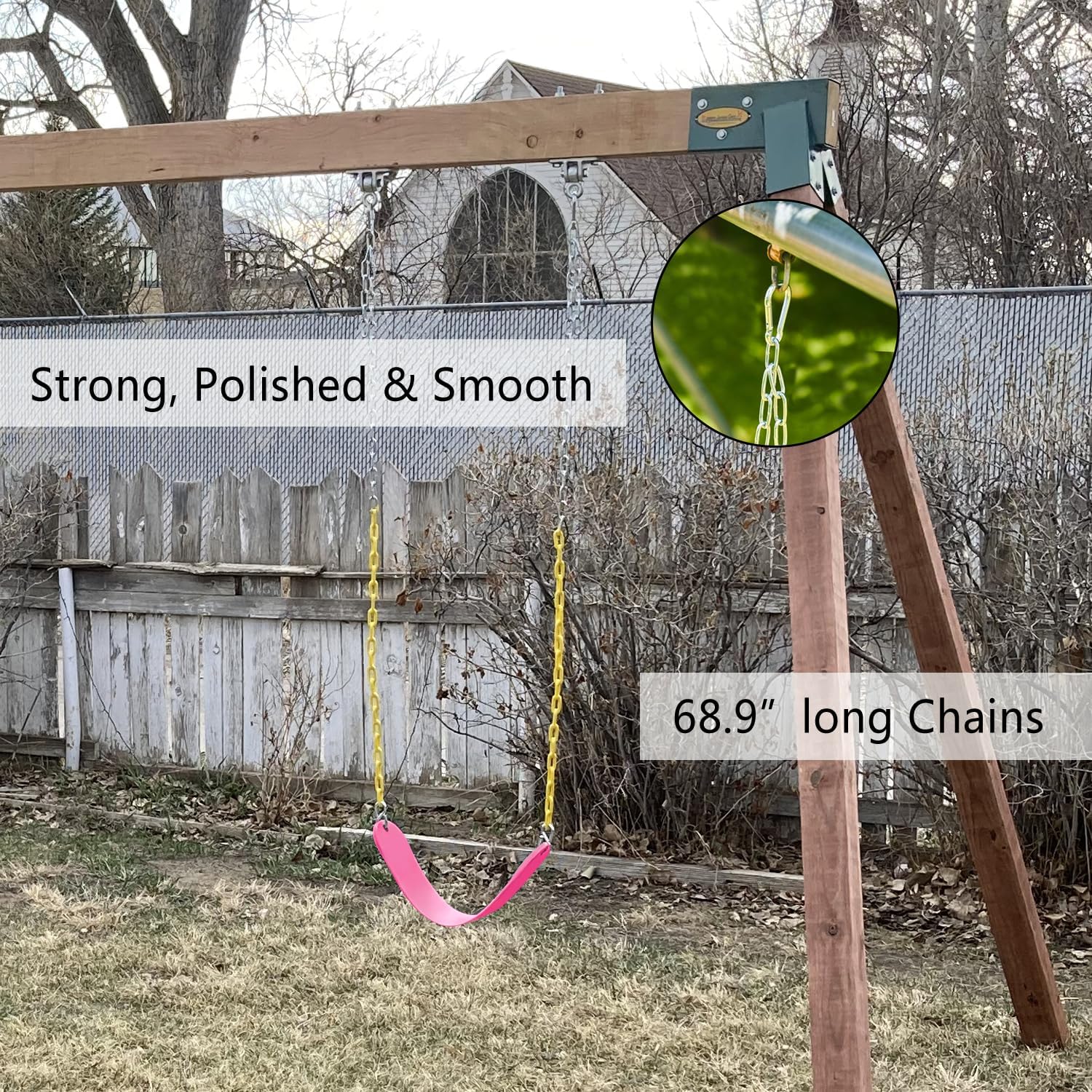 2 Pack Heavy Duty Swing Seat for Kids, Jungle Gym Swing Playground Swing Set with Plastic Coated Chain for Easy Install Swings Seat Replacement Outdoor Playground Backyard (Pink)