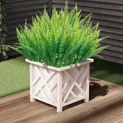 12 Bundles Artificial Plants Boston Ferns Outdoors,Fake Ferns Faux Shrubs Greenery Plastic Plants for Porch Planters Hanging Basket Patio Home Decoration(Green)