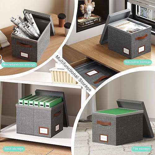 Vista 11 de Caja de archivos para colgar, caja organizadora de archivos con tapa, organizador de carpetas de archivos decorativas con riel deslizante de Negro