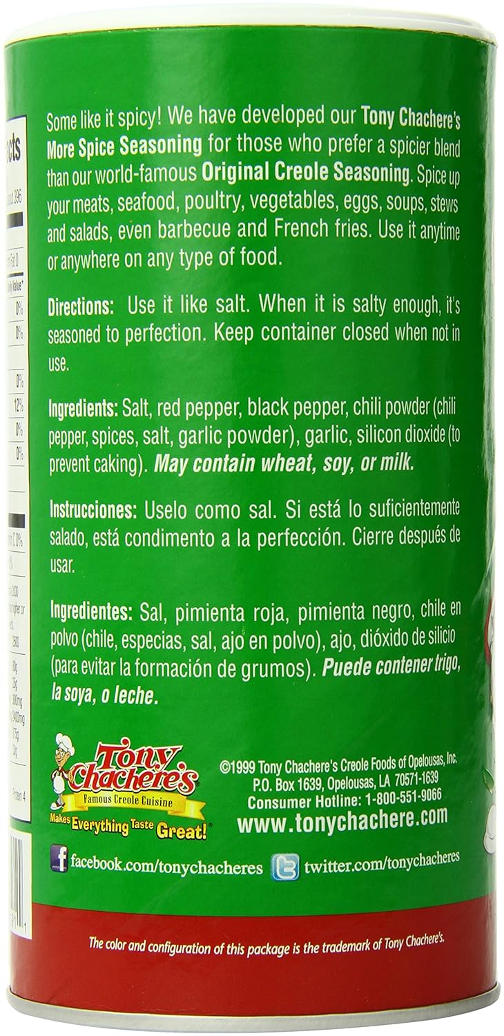 Tony Chachere Seasoning, More Spice, 14-Ounce Containers (Pack of 12)