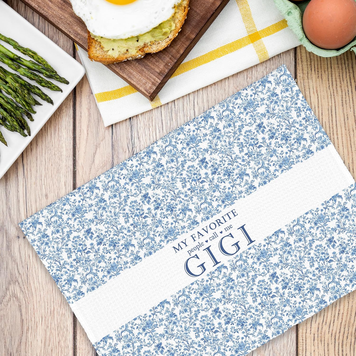 My Favorite People Call Me Gigi Gifts Kitchen Towels, Grandma Bathroom Hand Towels Gifts for Grandmother Mother's Day, Blue And White Porcelain Chinoiserie Floral Tea Dish Towel Decor 16x24in