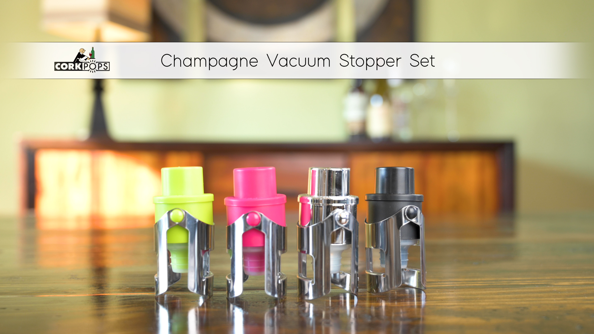 Cork Pops Dual Metal Wing Lock Champagne Vacuum Stopper 4-Pack - Assorted Colors, 3 Inch Acrylic - View #10