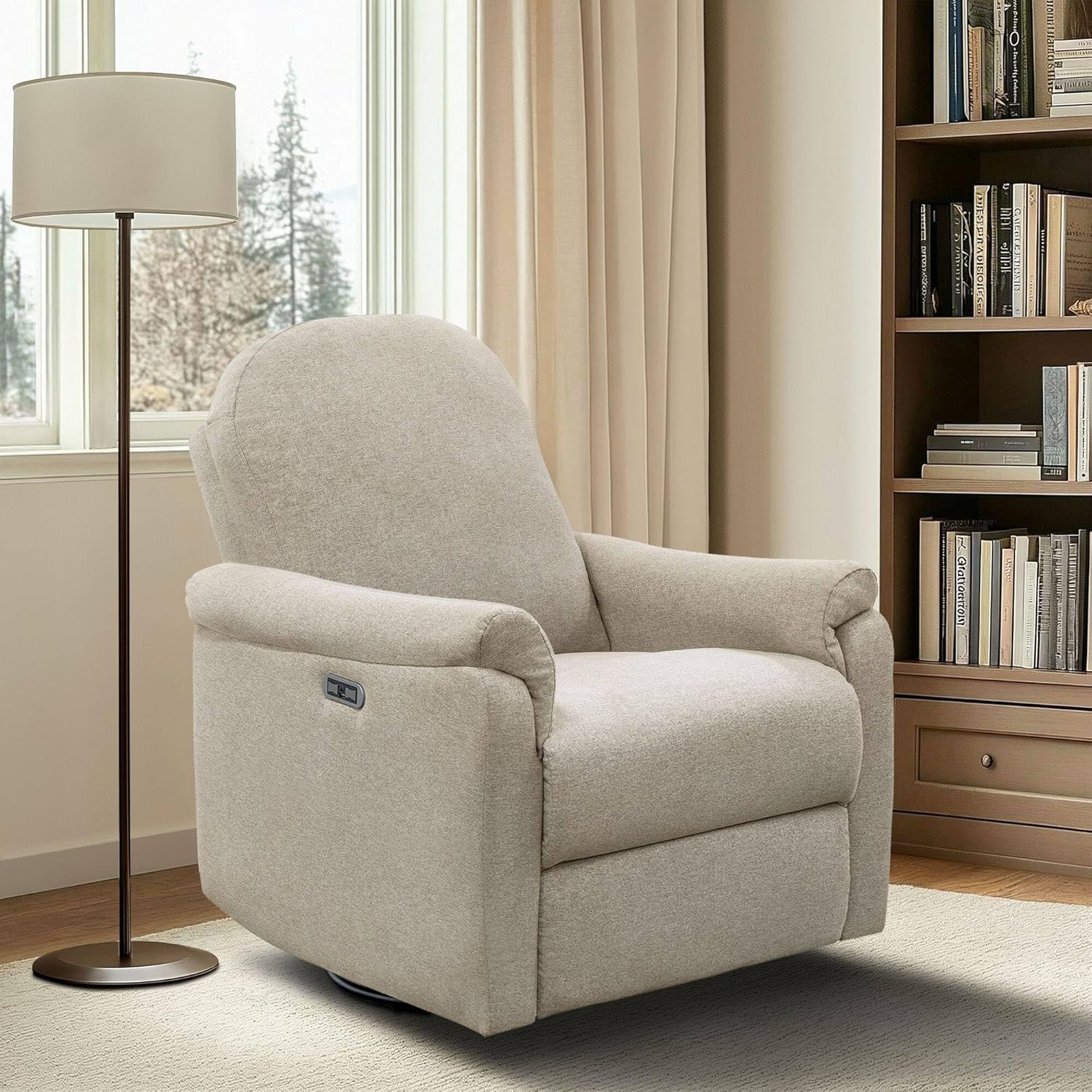 Madison Park Recliner & Rocking Chair: Glider Recliner Nursery Chair for Living Room & Bedroom, Swivel Rocker Recliner with a Rounded Back, Versatile 3-in-1 Accent Chair for Small Spaces, Beige