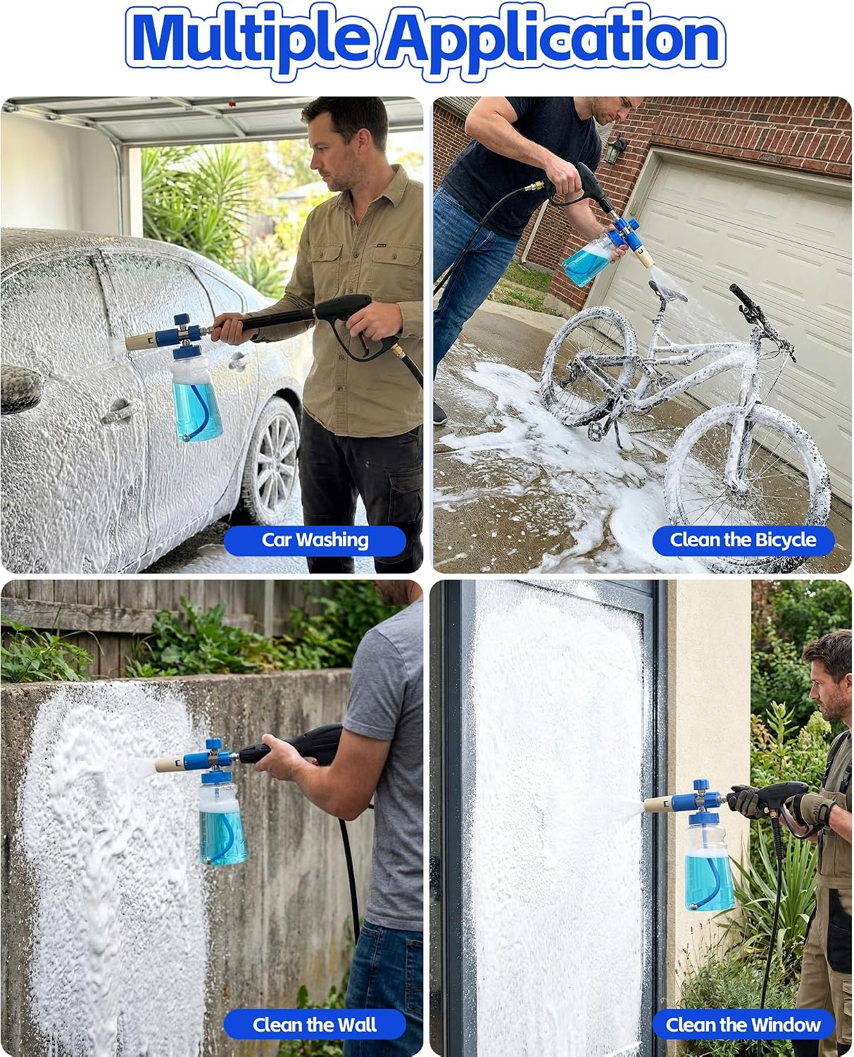 Foam Cannon for Pressure Washer with 1/4" Quick Connector, Wide Mouth Foam Cannon, Adjustable Soap Cannon for Car Wash, Additional 1.1mm Orifice Nozzle (Transparent)