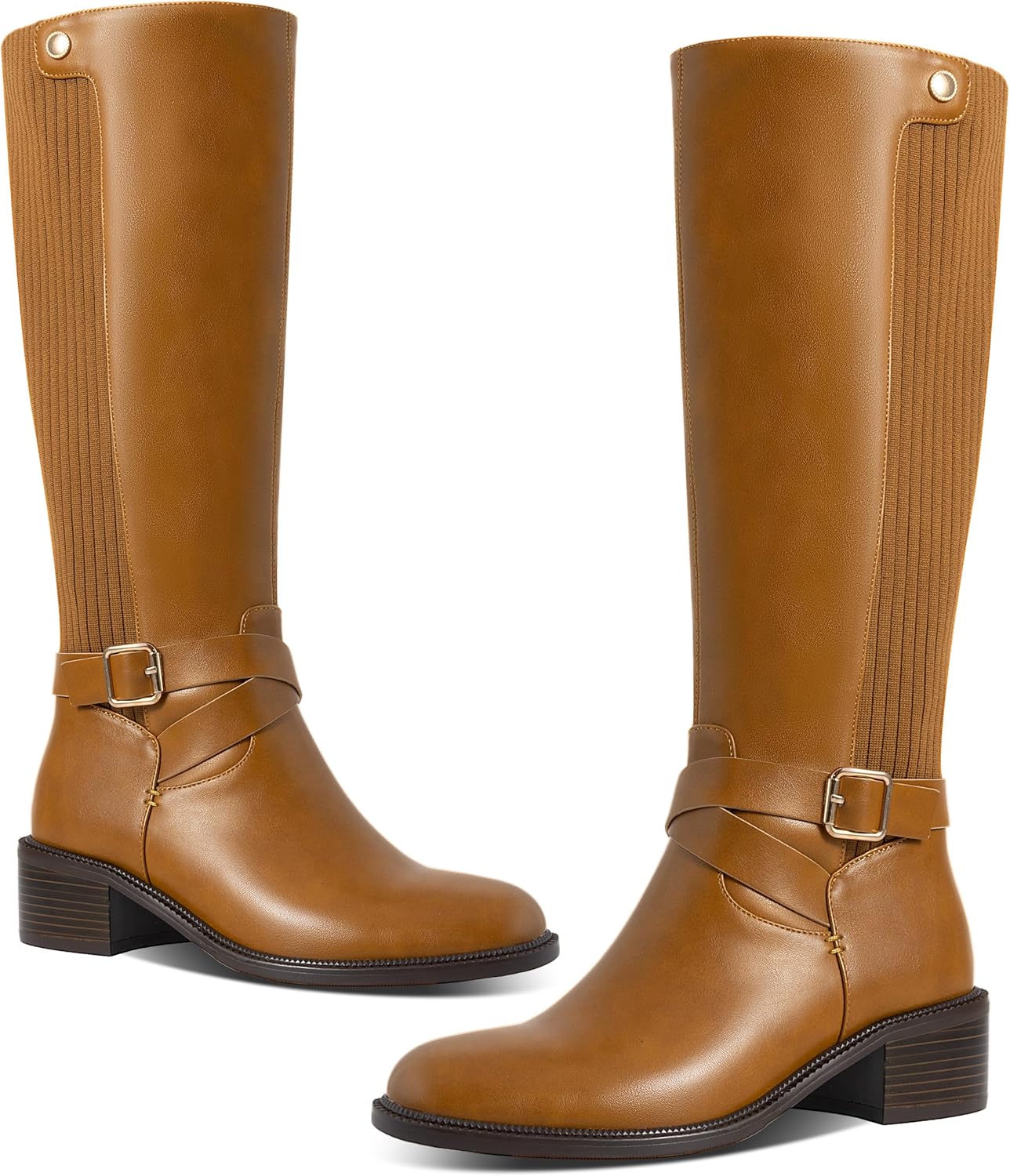 Women's Knee High Boots Round Toe Chunky Block Heel Comfortable Long Tall Boots for Women Side Zipper Elastic Casual Fashion Riding Boots - Image 5