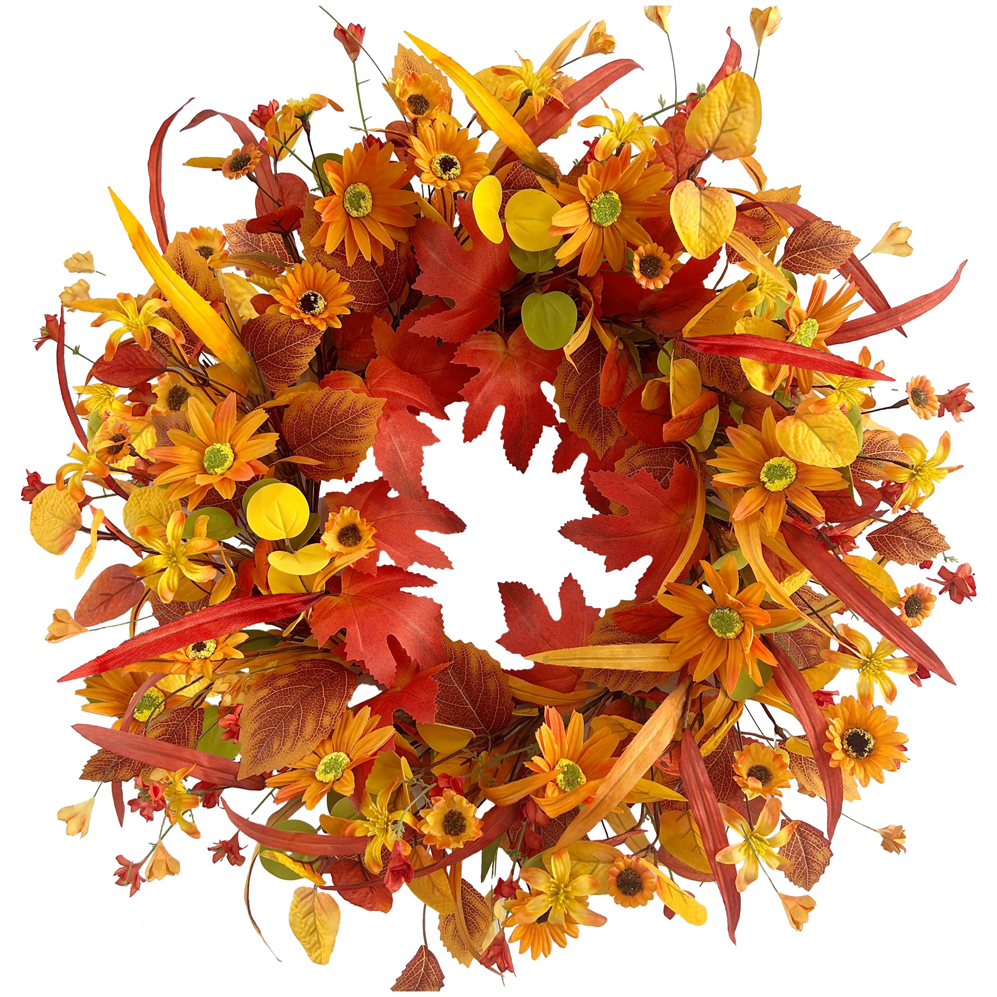 Pinkpum 22" Fall Wreath Front Door Artificial Daisy Wall Decor Autumn