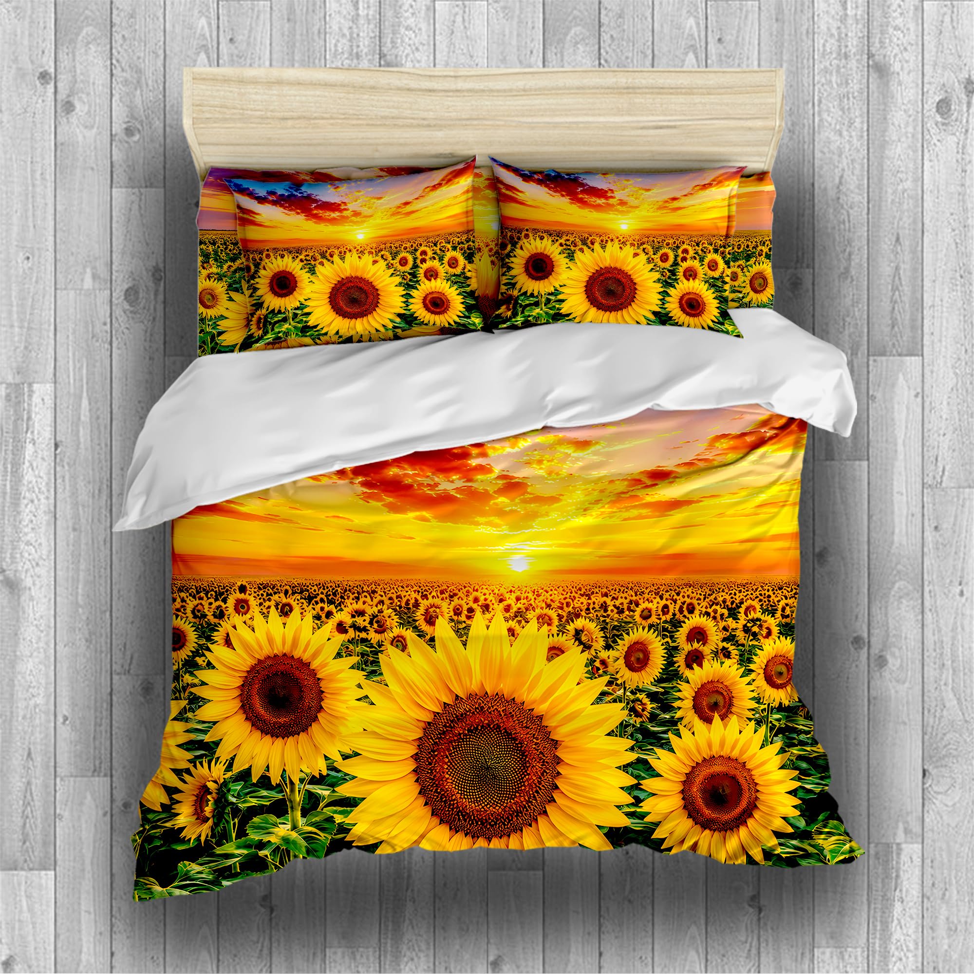 REALIN Set Biancheria Letto Girasole Copripiumino Oro Verso Il Sole 2/3/4PCS Copripiumini/Lenzuola/Federe,Singolo,Matrimoniale,King
