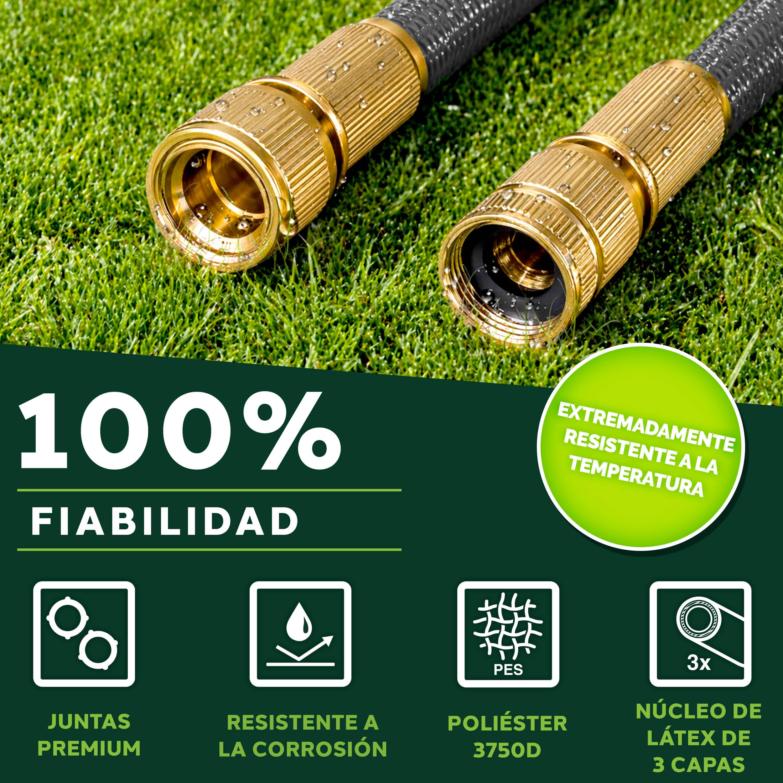 TRESKO® Manguera Flexible de jardín 22.5M, Manguera Flexible con Triple Capa de látex, Manguera de riego Extensible, Manguera con Boquilla multifunción Incl. Colgador de Metal
