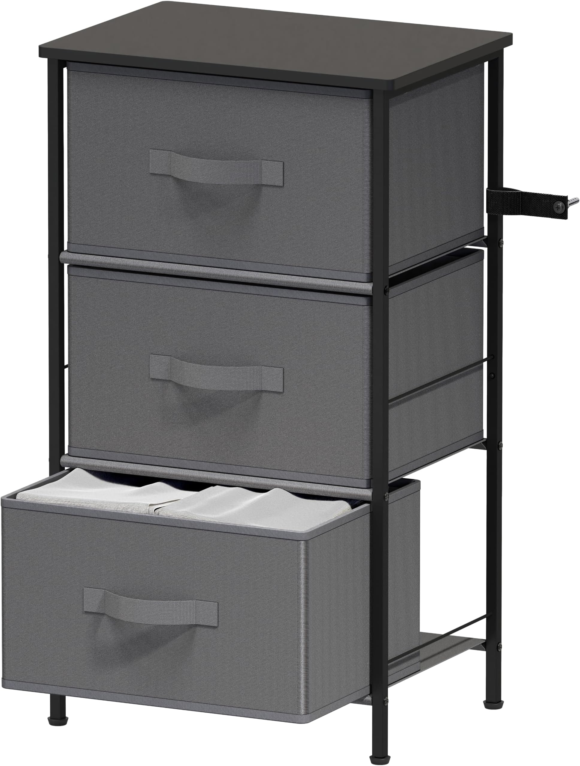 Simple Houseware 3 Drawer Nightstand Dresser with Wood Top, Dark Gray